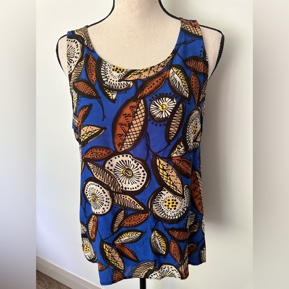 d'mora Blue All Over  Print Sleevless Blouse Womens M NWOT - Picture 1 of 8